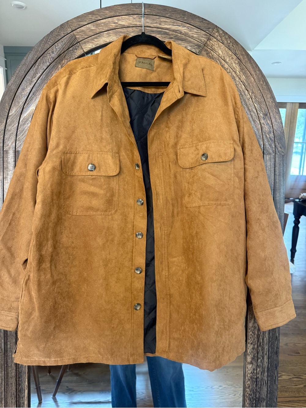 St. John's Bay Men's Faux Suede Shirt Jacket in Cognac Brown